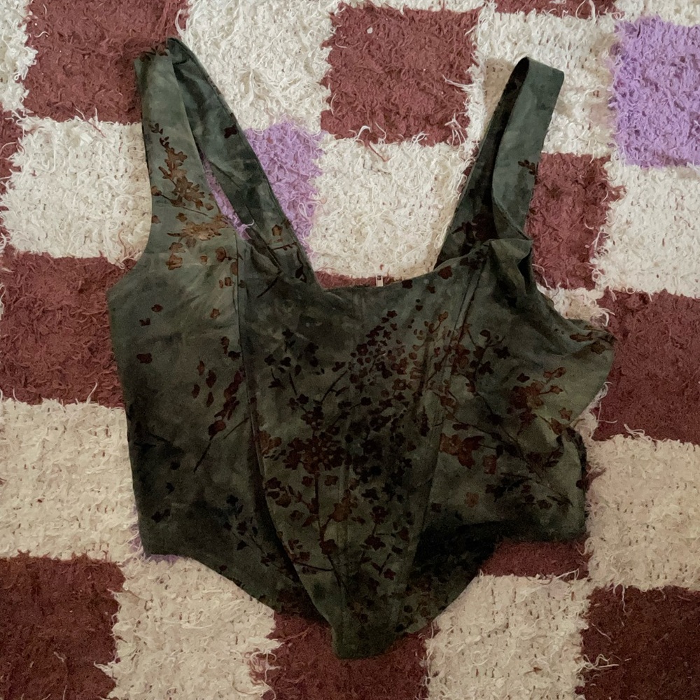 PrettyLittleThing Dark Green Floral Corset Camisole
